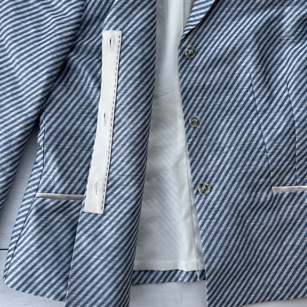 Lafayette 148 Women’s 8 Jasmine Stripe Blazer 93% Linen Blend Glaze Blue $598 - Picture 9 of 15